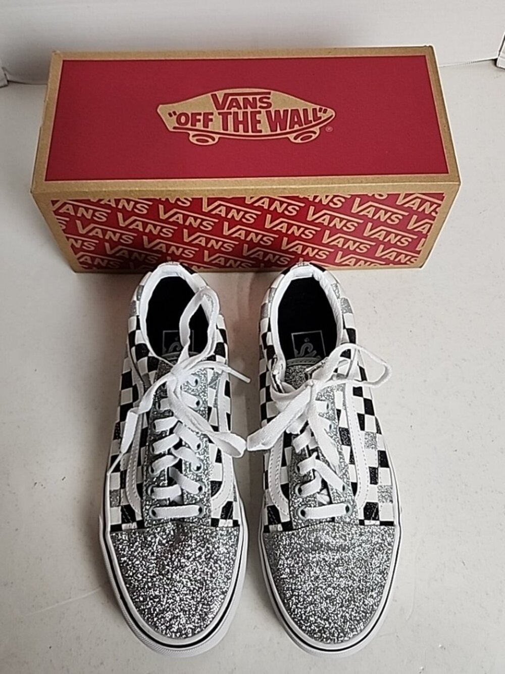 Vans Unisex Old Skool Gray Glitter Checkerboard Women's Size 8.5 Men's 7.0
